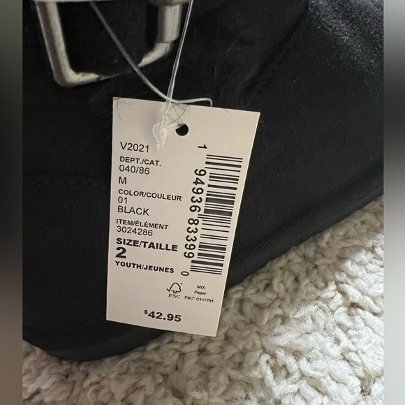 Kids Size 2 Black Fur-Lined Boots with Buckle NWT - Picture 6 of 10